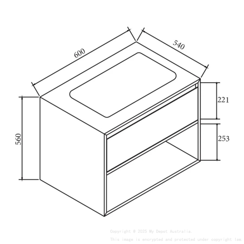 600*540*560mm Wall Hung Costa Oak Woodgrain Vanity Cabinet Only