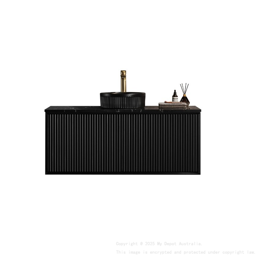 1190X455X480mm Matte Black Kliff Modern Fluted Wall Hung Vanity PVC Cabinet