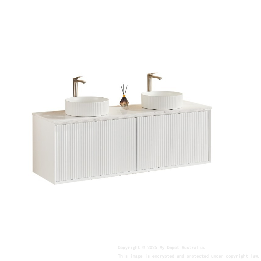 1490X455X480 Matte Black Kliff Modern Fluted Wall Hung Vanity PVC Cabinet