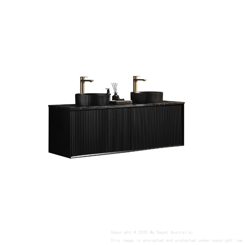 1490X455X480mm Matte Black Kliff Modern Fluted Wall Hung Vanity PVC Cabinet