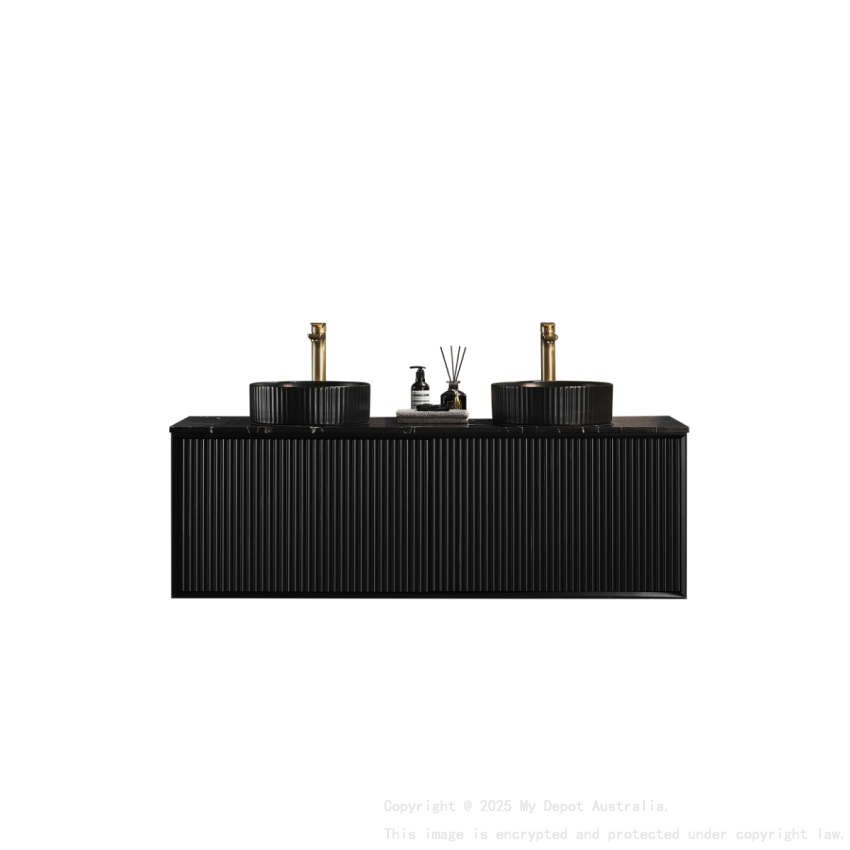 1490X455X480mm Matte Black Kliff Modern Fluted Wall Hung Vanity PVC Cabinet