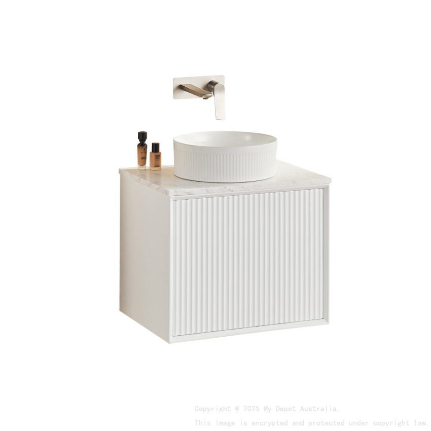 590X455X480mm Matte Black Kliff Modern Fluted Wall Hung Vanity PVC Cabinet