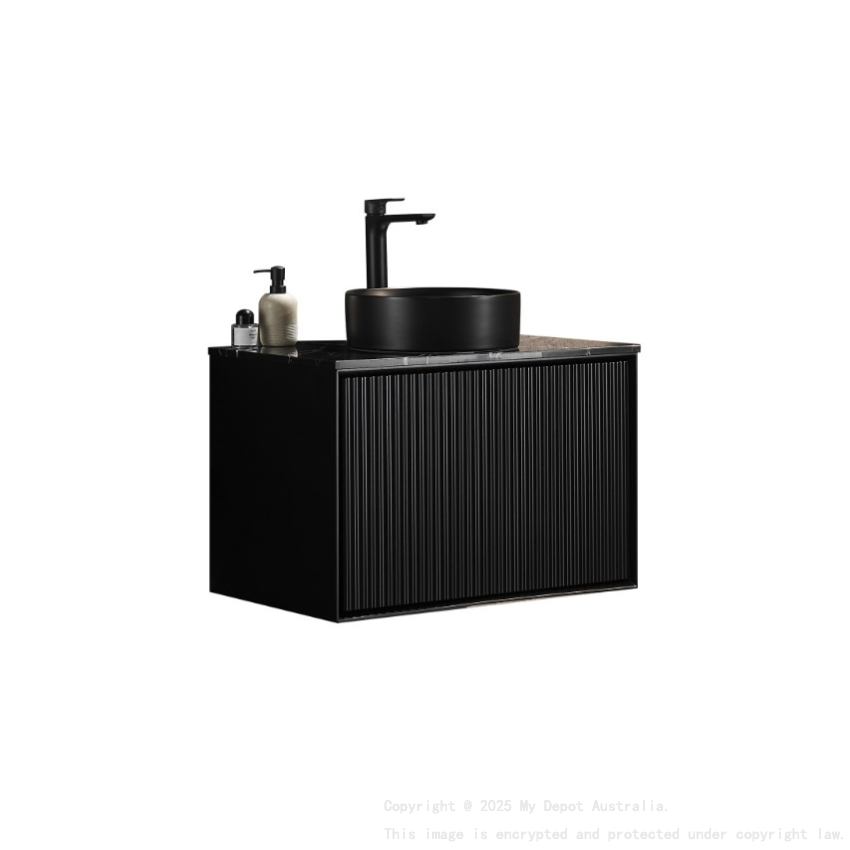 740X455X480mm Matte Black Kliff Modern Fluted Wall Hung Vanity PVC Cabinet