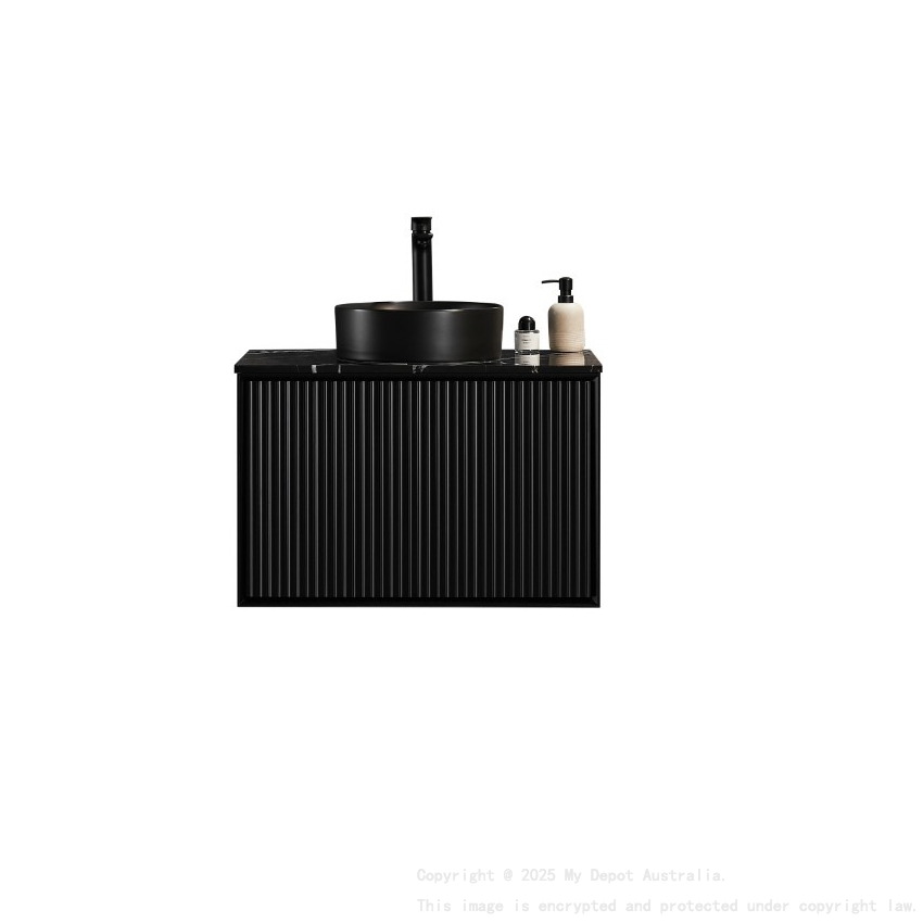 740X455X480mm Matte Black Kliff Modern Fluted Wall Hung Vanity PVC Cabinet