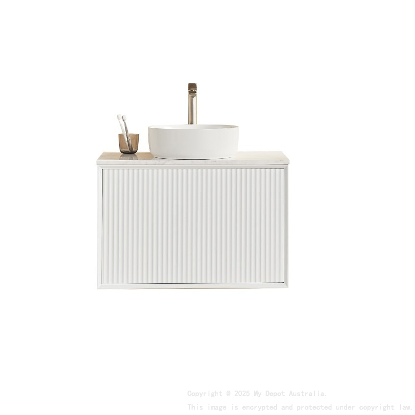 740X455X480mm Matte Black Kliff Modern Fluted Wall Hung Vanity PVC Cabinet