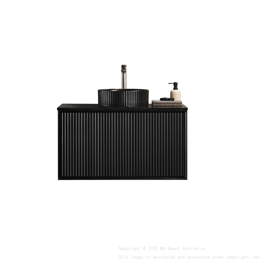 890X455X480mm Matte Black Kliff Modern Fluted Wall Hung Vanity PVC Cabinet