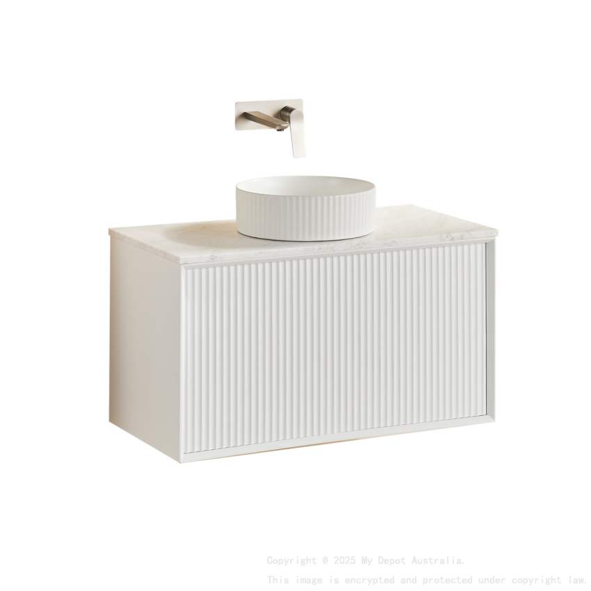 890X455X480mm Matte Black Kliff Modern Fluted Wall Hung Vanity PVC Cabinet