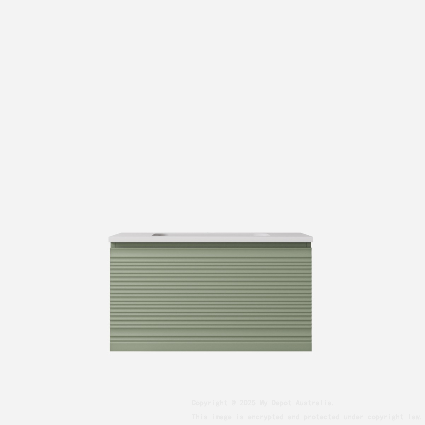890x455x400mm Olive Green Sedona Modern Fluted Wall Hung PVC Cabinet Left Hand Drawers