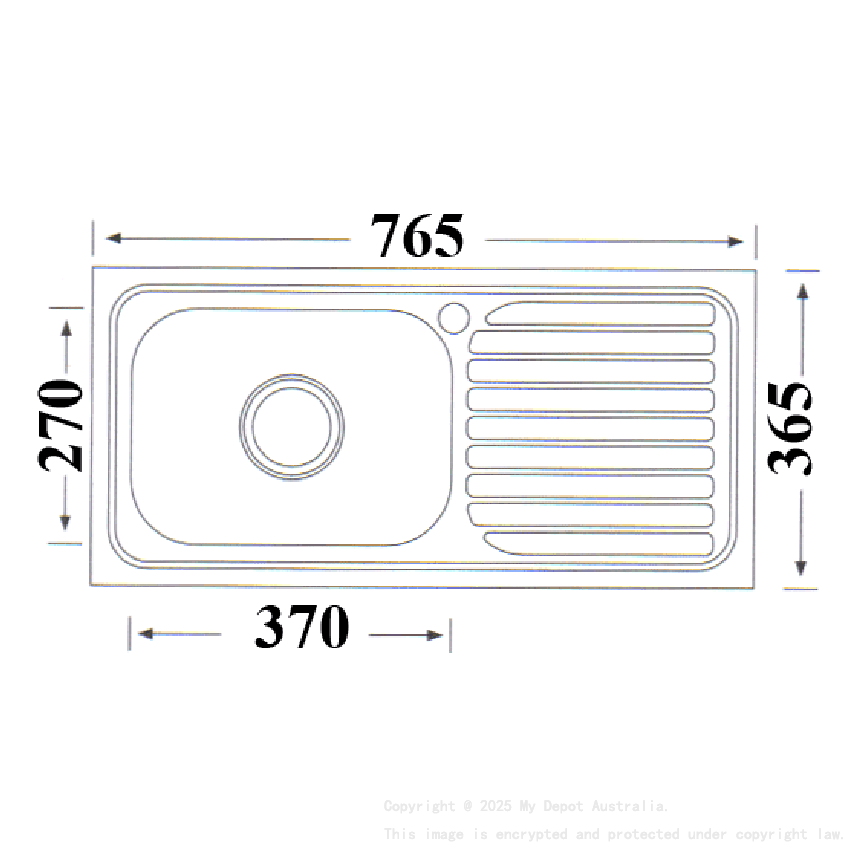 Single Bowl & Single Drainer 765 x 365mm