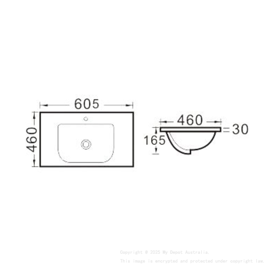 600mm O Shape Basin Ceramic Vanity Top
