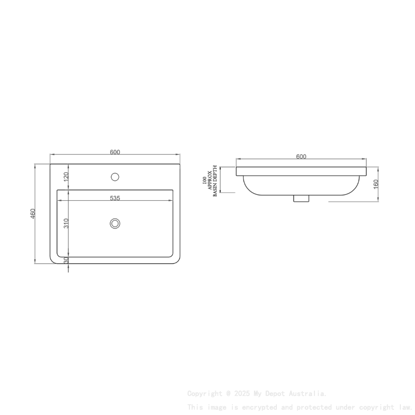 600mm O Shape Basin Poly Marble Top Round Edge