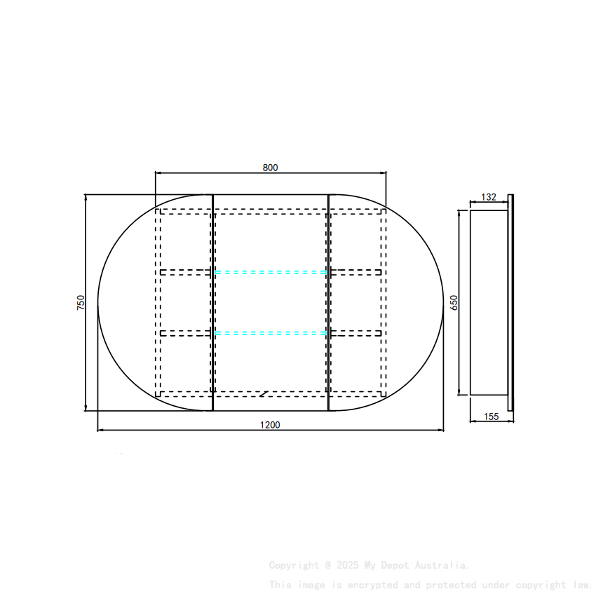 1200X750X155mm Matte White Allison Pill LED Shaving Cabinet