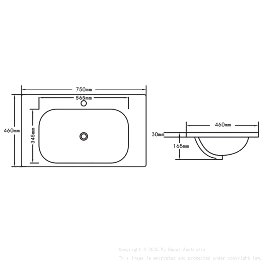 750mm Moon Basin Round Bowl Gloss White Ceramic Vanity Top