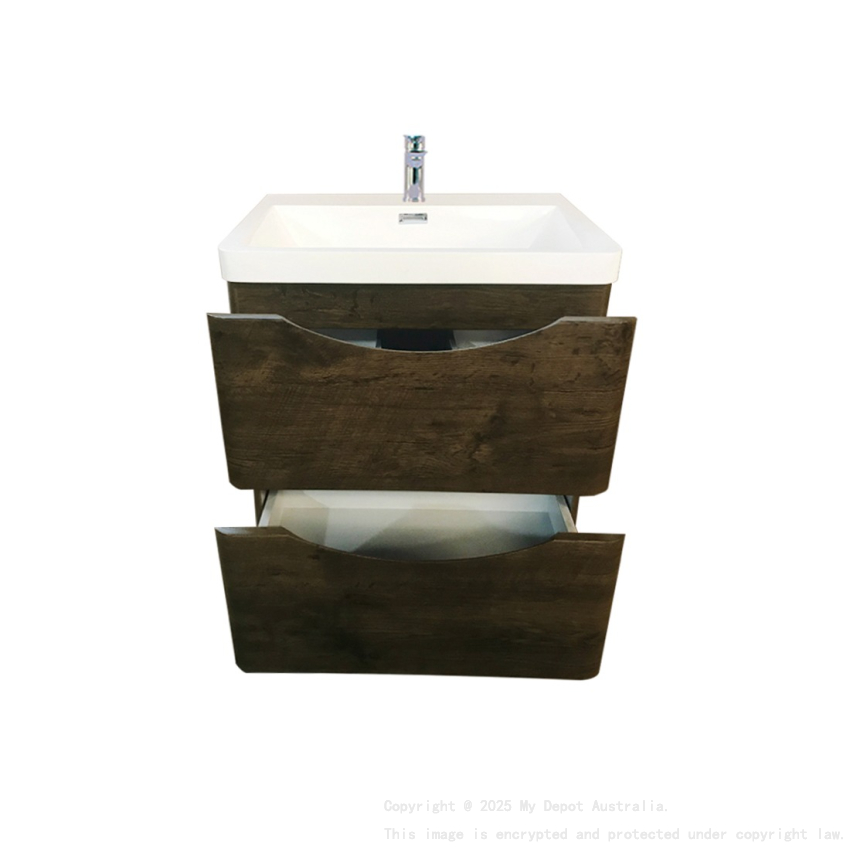 600mm Dark Oak MDF Bathroom Vanity 2 Doors ARC Wall Hung Cabinet Only
