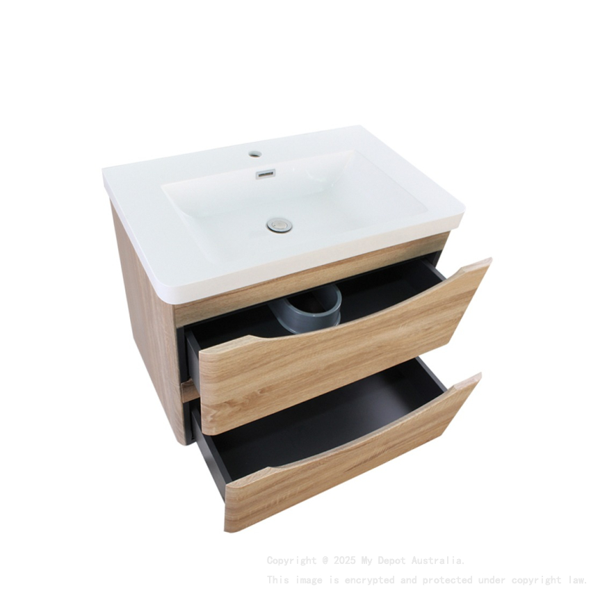 750mm White Oak MDF Bathroom Vanity 2 Doors ARC Wall Hung Cabinet Only