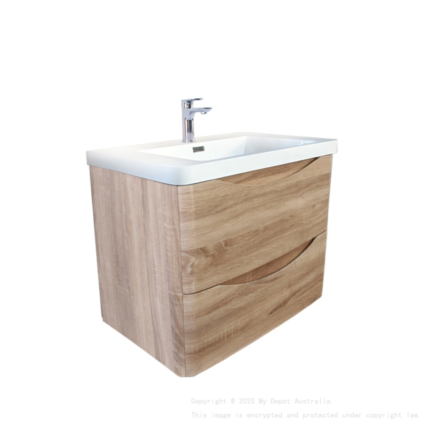 750mm White Oak MDF Bathroom Vanity 2 Doors ARC Wall Hung Cabinet Only