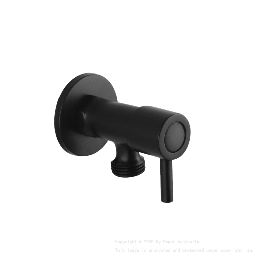 Round Black Brass 1/4 Turn Washing Machine Stop Tap Wall Mounted 