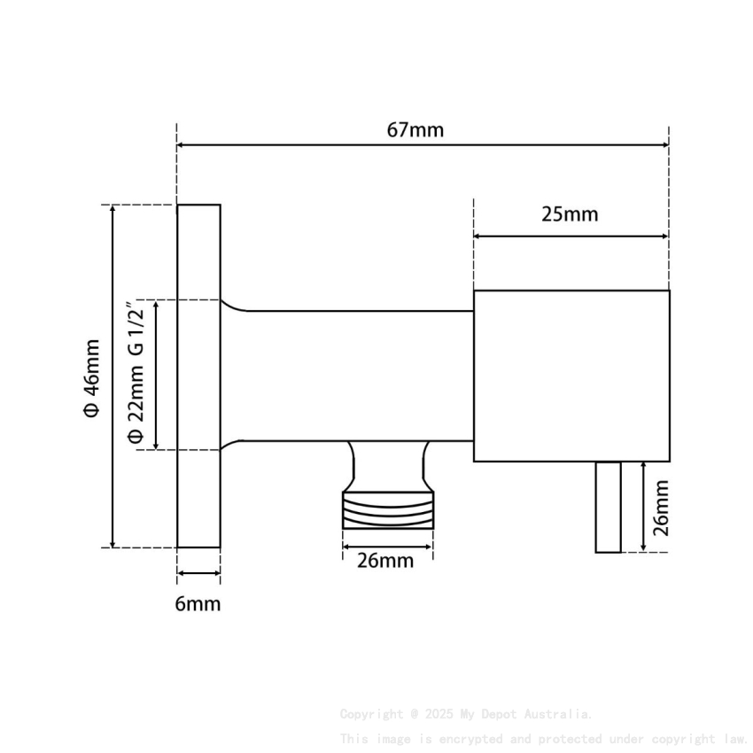 Round Black Brass 1/4 Turn Washing Machine Stop Tap Wall Mounted 