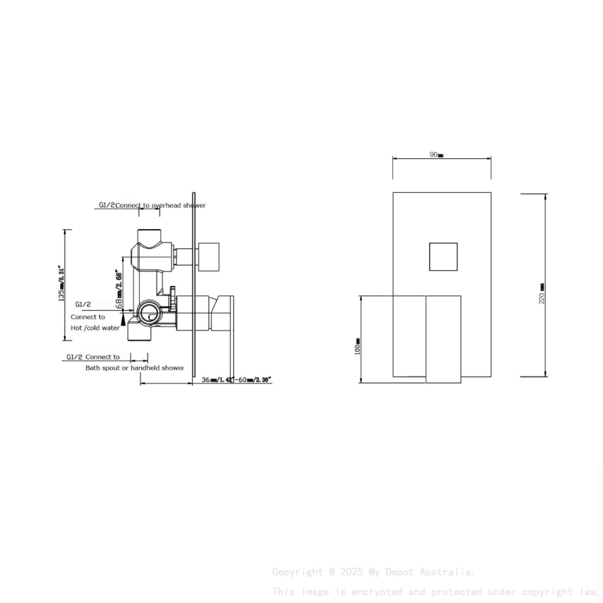 Blaze Series Black Shower/Bath Mixer Diverter Long Cover
