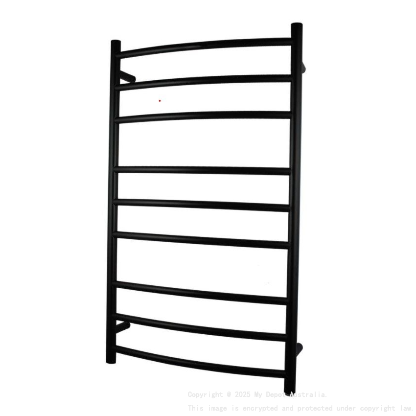 Stainless Steel Round Matte Black Electric Heated Towel Rack 9 Bars