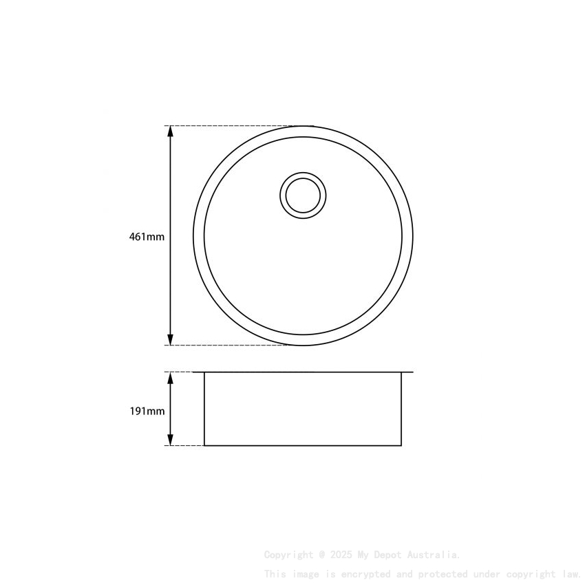 Black Granite Quartz Stone Kitchen/Laundry Sink Round Single Bowl Top/Under Mount 460mm