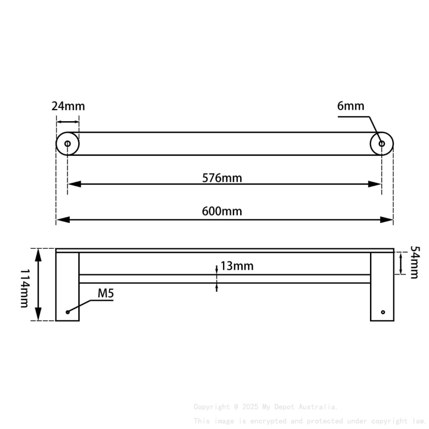 600mm 304 Stainless Steel Black & Rose Gold Double Towel Rail