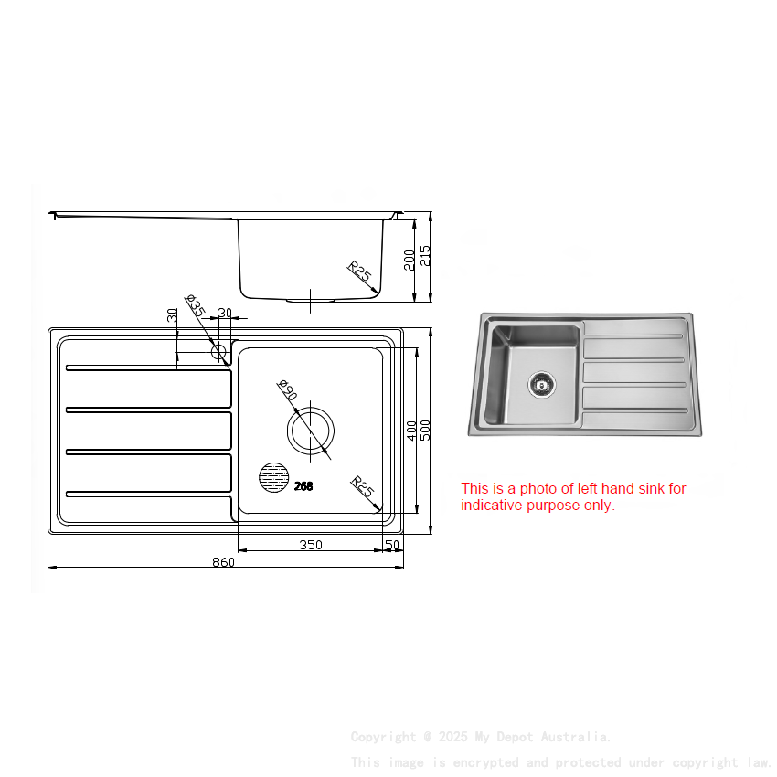 Stainless Steel Sink 860x500x200