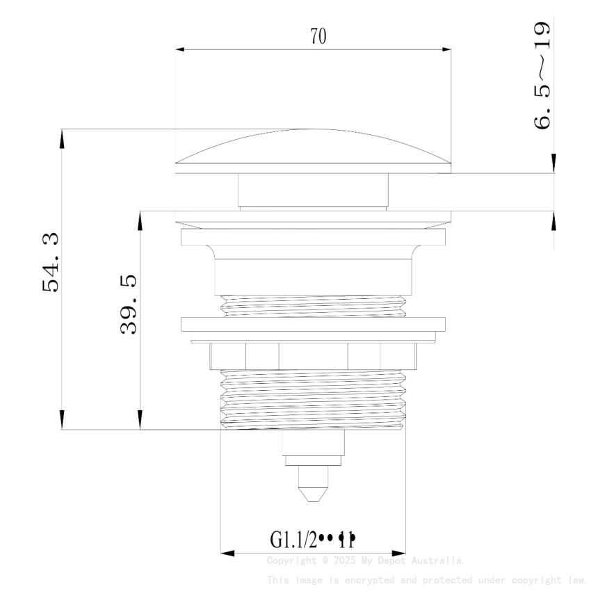 40mm Bath Pop-Up Plug With Removabel Waste No Overflow Chrome