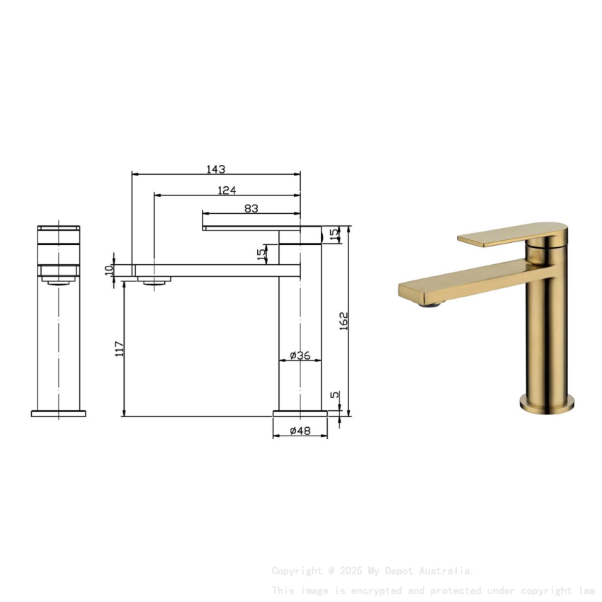 Ruki Basin Mixer Brushed Gold