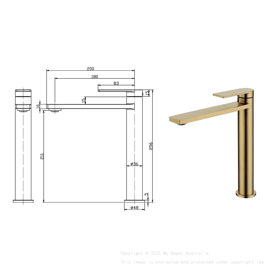 Ruki High Rise Basin Mixer Brushed Gold
