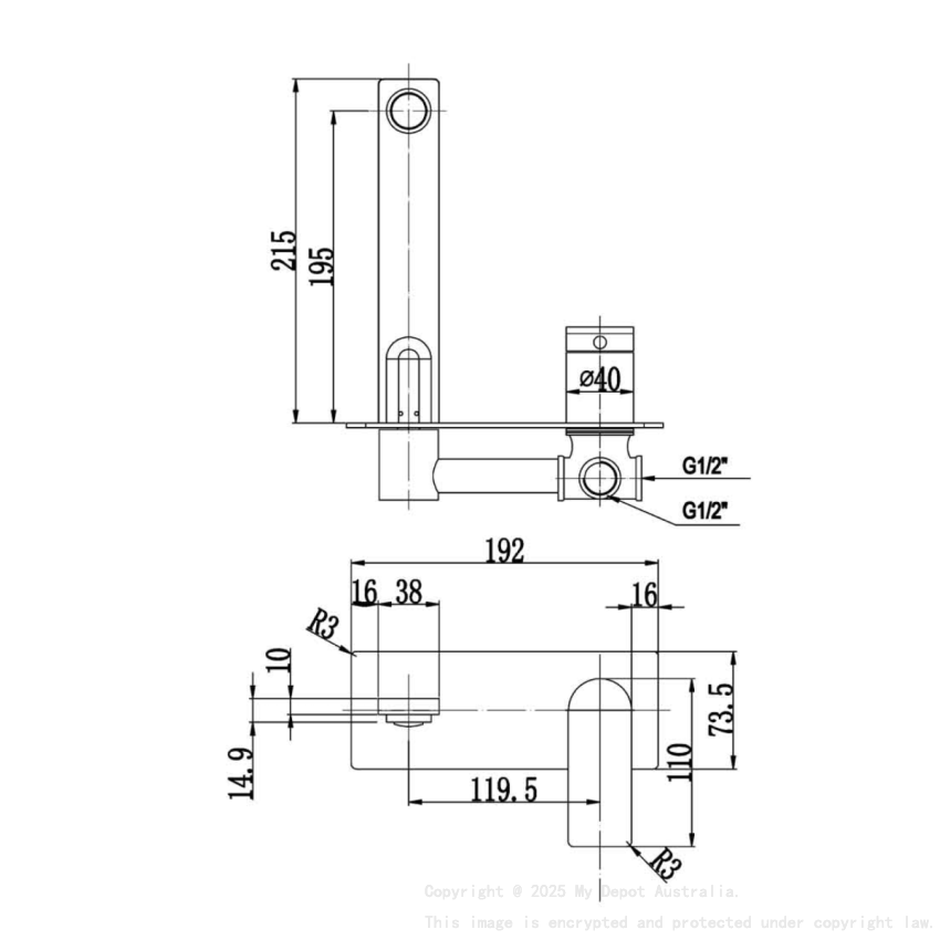 Ruki Wall Basin Mixer Brushed Gold