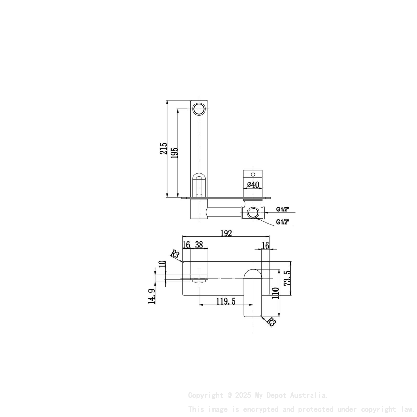 Ruki Wall Basin Mixer Brushed Nickel