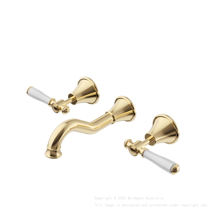 Clasico Bath Set Ceramic Handle in Brushed Gold