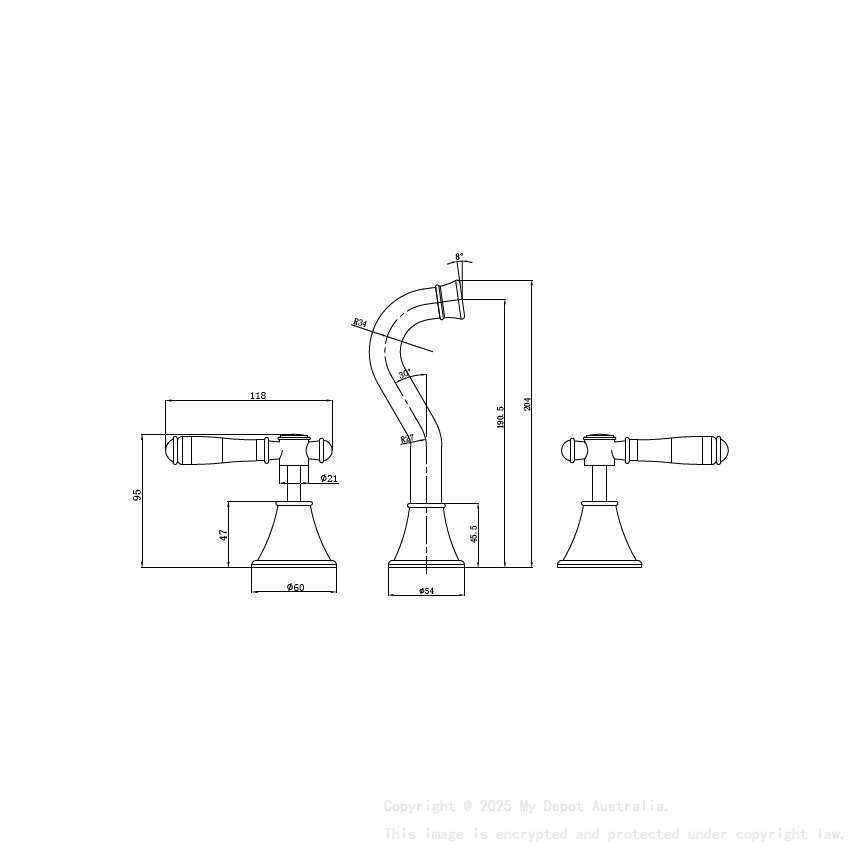 Clasico Bath Set Ceramic Handle in Brushed Nickel