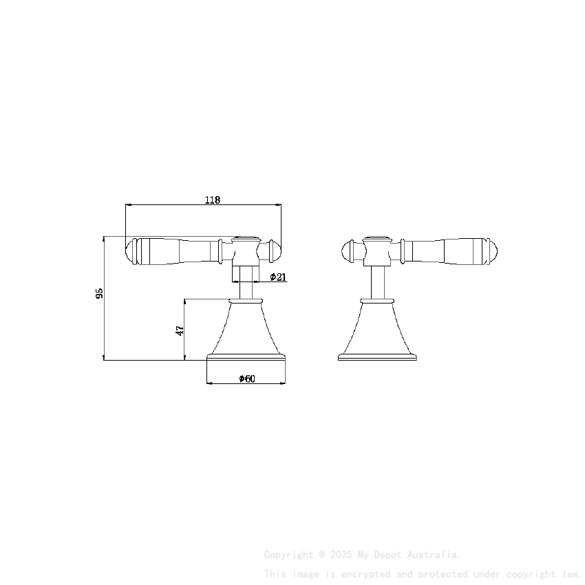 Clasico Wall Top Assemblies Ceramic Handle in Matt Black