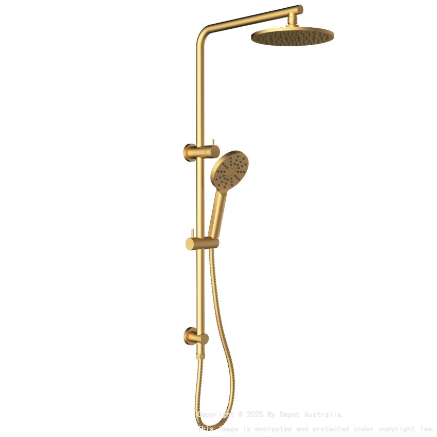 Cora Round Multi-function Shower Set Brushed Gold, 200mm Plastic Shower Head