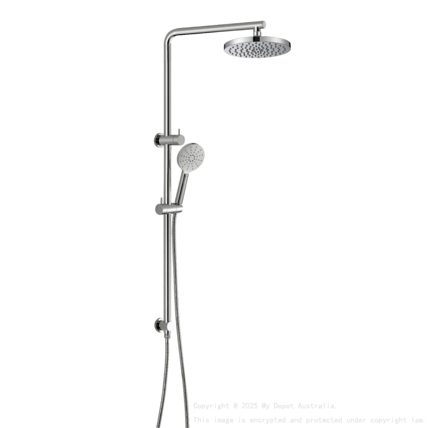 Cora Round Multi-function Shower Set Brushed Nickel, 250mm Plastic Shower Head