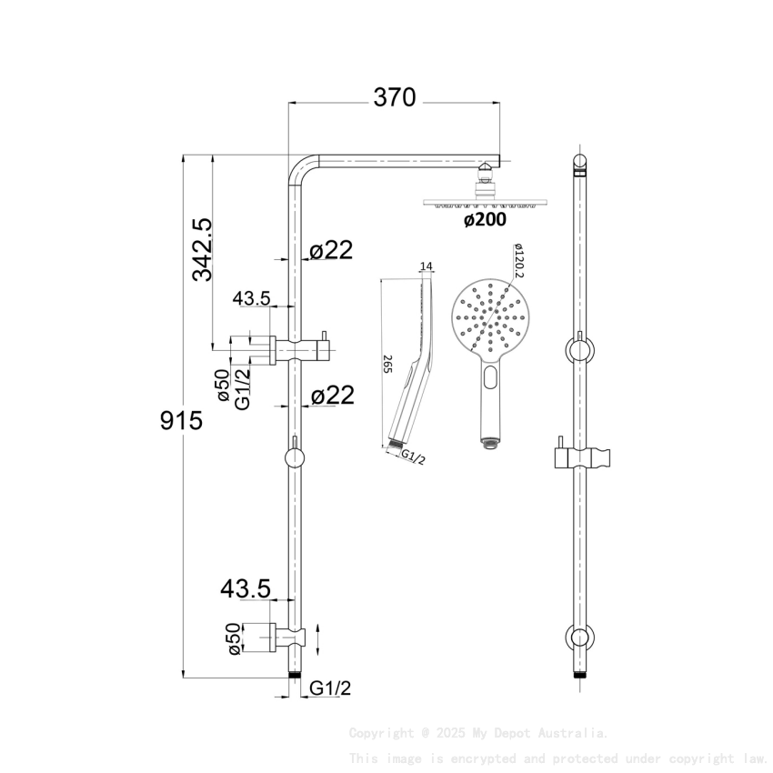 Cora Round Multi-function Shower Set Brushed Nickel, 200mm Plastic Shower Head
