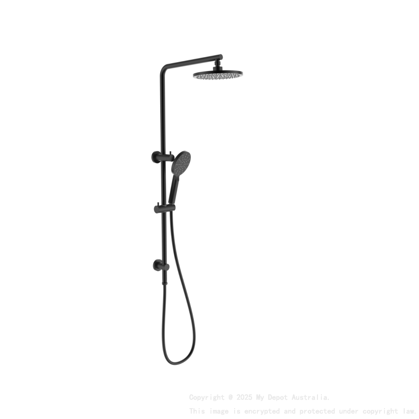 New Cora Round Multi-function Shower Set Matt Black, 250mm Plastic Shower Head