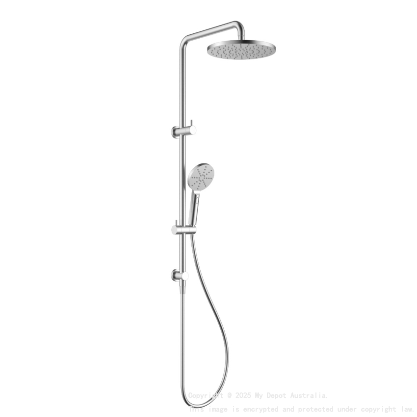Otus Round Multi-Function Shower Set Brushed Stainless Steel,304SS Stainless Steel Rail, 250mm ABS Shower Head,1.5m PVC Hose