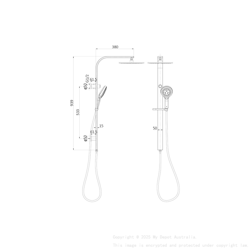 Regal Round MultiFunction Shower Set Matt Black, 250mm Plastic Shower Head