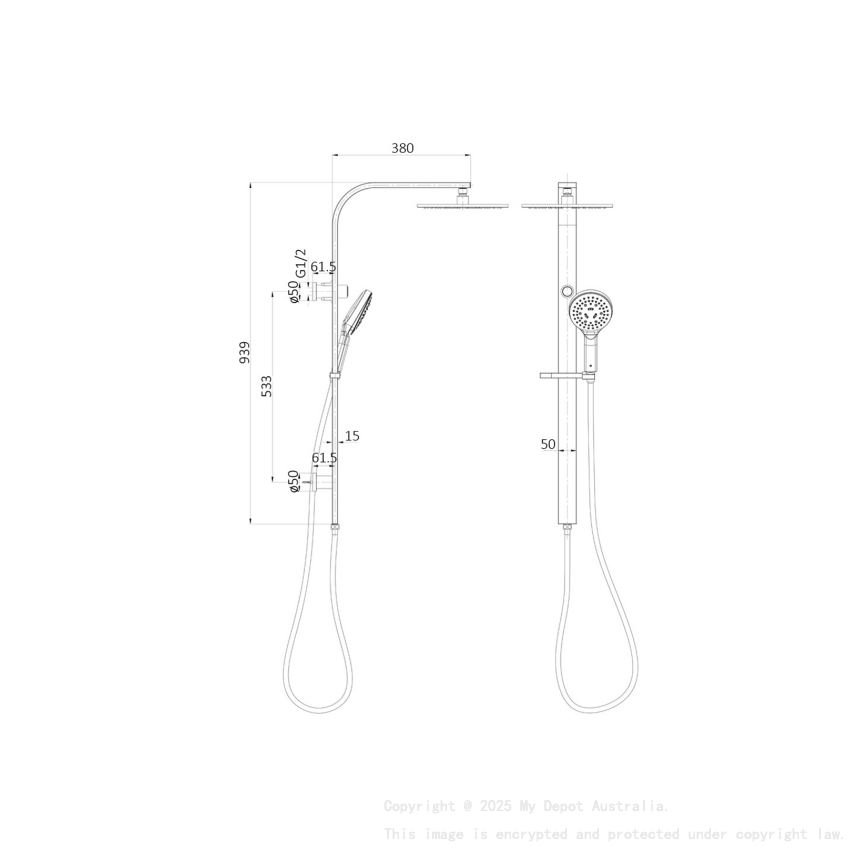 Regal Round MultiFunction Shower Set Chrome, 250mm Plastic Shower Head