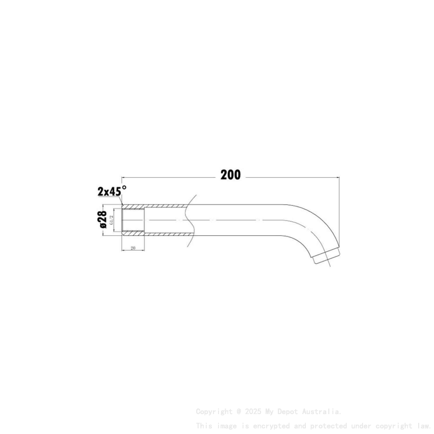 Yale L-Cylinda Bath Spout 200mm Chrome