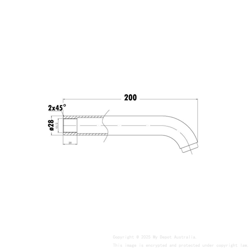 Yale L-Cylinda Bath Spout 200mm Matt Black