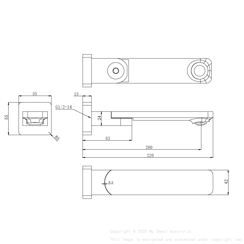 Ruki Swivel Bath Spout Matt 
Black