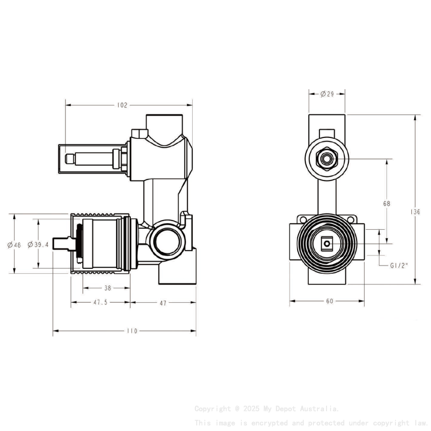 Sora SS Wall Diverter Mixer Rough-In Body