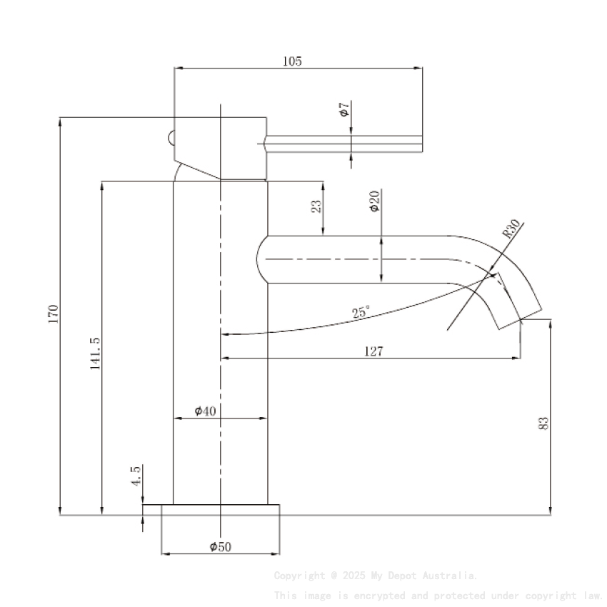 Otus Slimline SS Basin Mixer Curved Spout Brushed Copper
