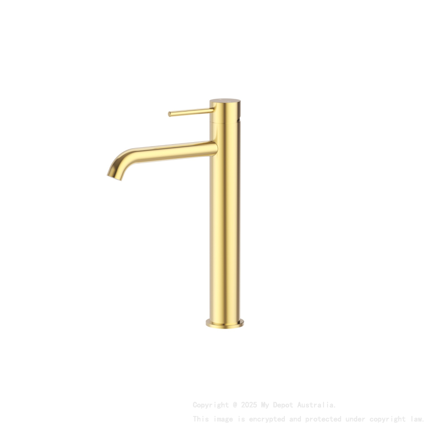 Otus Slimline SS Highrise Basin Mixer Curved Spout in Brushed Gold