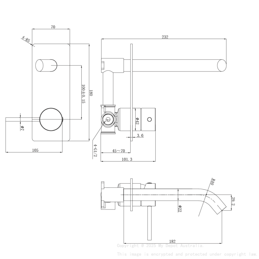 Otus Slimline SS Wall Basin Mixer Rough-in Body Material: Brass