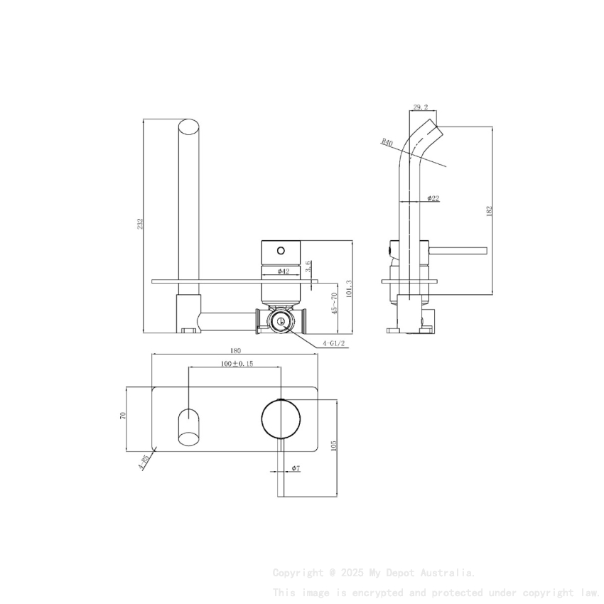 Otus Slimline Wall Basin Mixer Set Body Lever Up